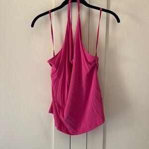 Hot pink halter with cowl neck